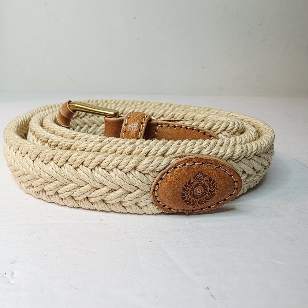 Vtg Liz Claiborne Braided White Rope Belt Leather Trim Women's Sz Large 36-38